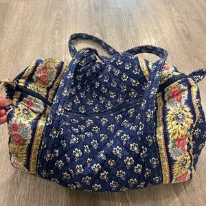 Vera Bradley Navy Quilted Tote with Yellow and Pink Floral Trim